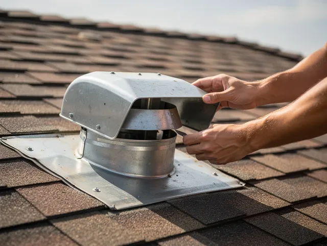 Foxborough Dryer Vent Cleaning certified technician safely cleaning a roof-mounted dryer vent in Foxborough