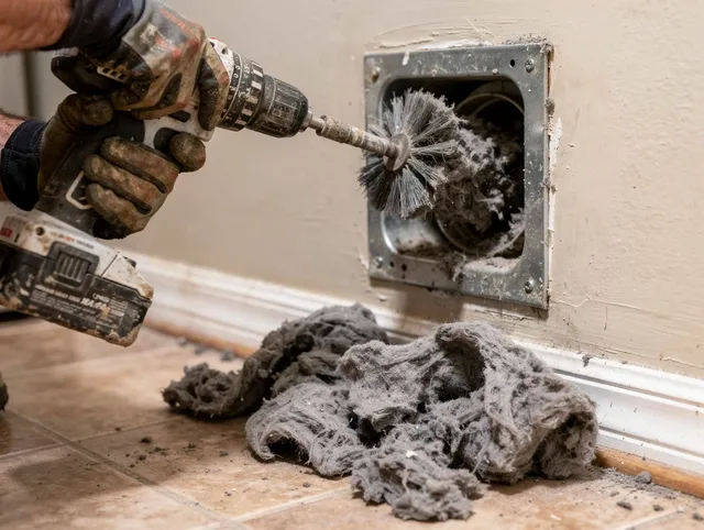 Certified Foxborough Dryer Vent Cleaning technician performing dryer vent cleaning in Foxborough