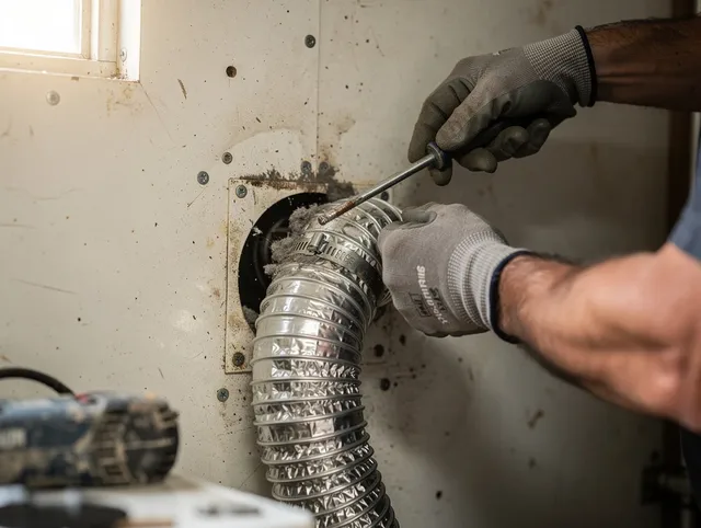 Foxborough Dryer Vent Cleaning technician performing precise dryer vent hose installation in Foxborough