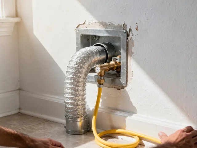 Foxborough Dryer Vent Cleaning certified technician performing specialized gas dryer vent cleaning in Foxborough